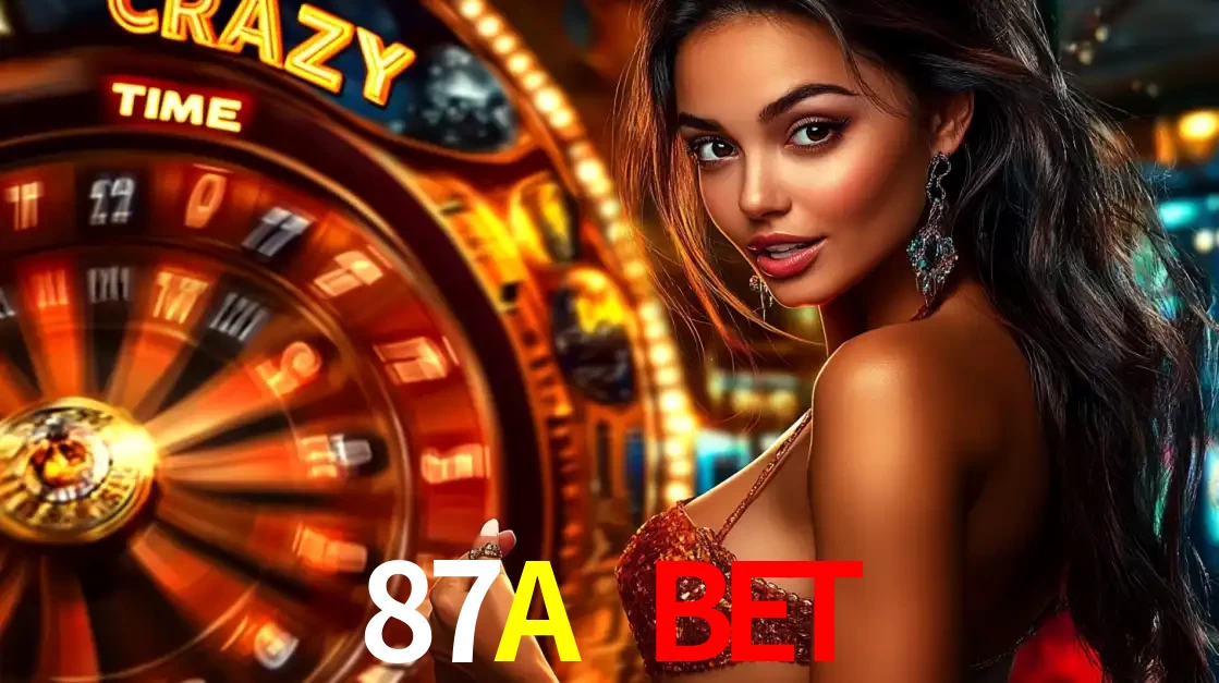 Mulher ao lado da roda de prêmios do jogo de cassino ao vivo Crazy Time, um dos shows de jogos mais emocionantes oferecidos pela plataforma de apostas 87A BET.