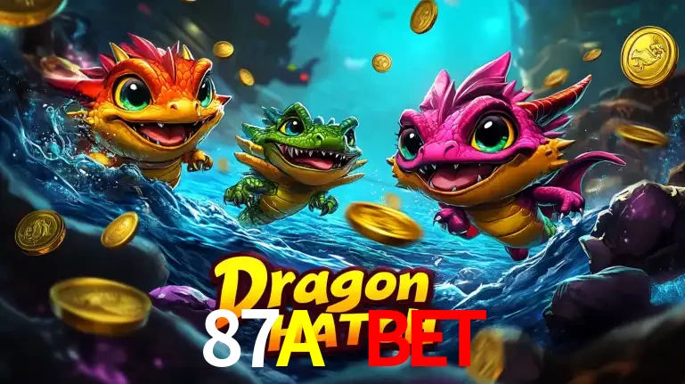 Arte promocional do jogo Dragon Hatch com três adoráveis dragões bebês nadando entre moedas de ouro, um dos slots mais divertidos para jogar no cassino 87A BET.
