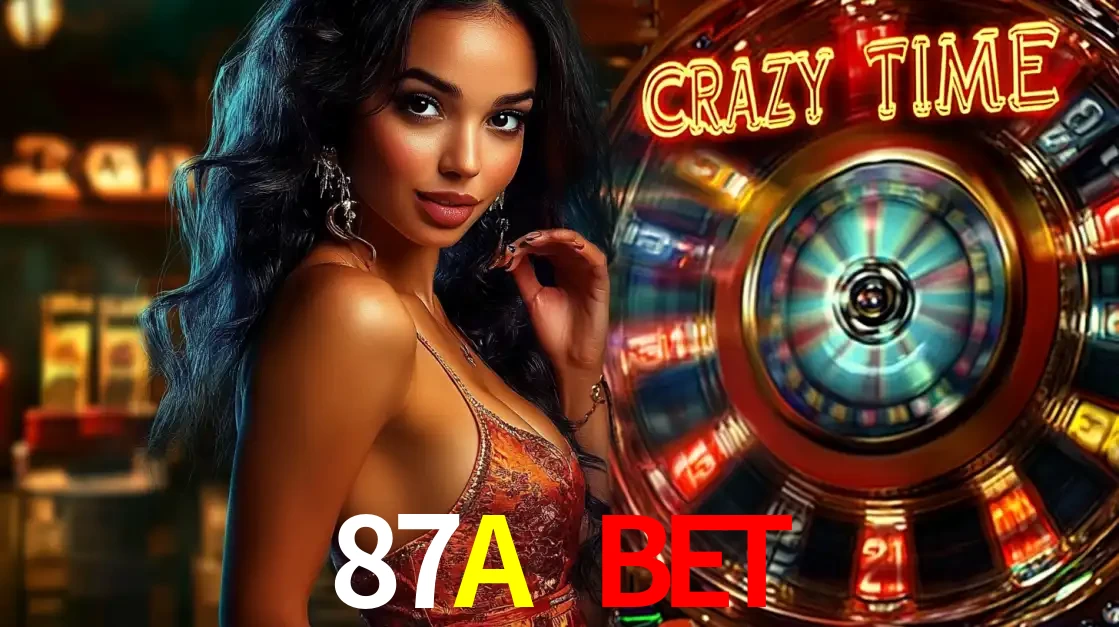 Mulher elegante ao lado da vibrante roda da fortuna do jogo de cassino ao vivo Crazy Time, um dos game shows mais populares e cheios de prêmios do 87A BET.